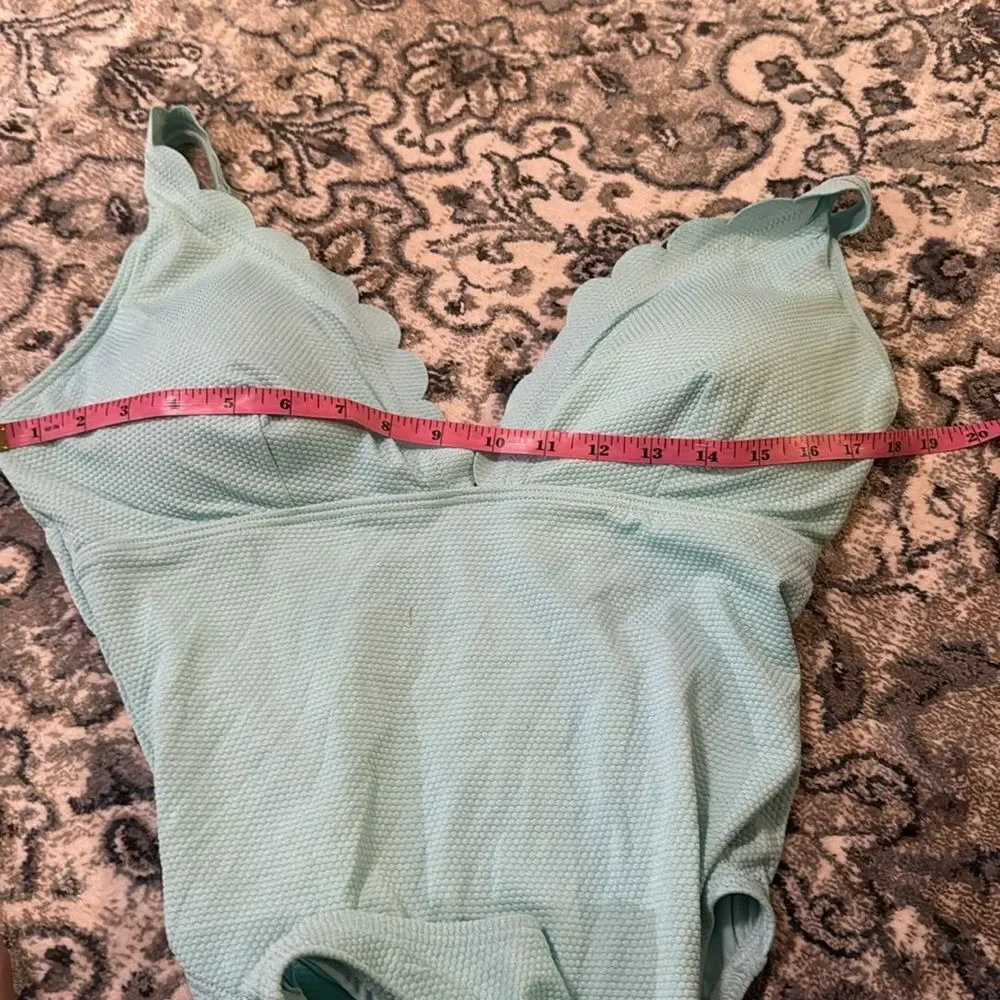 NWT Kate Spade Plunge One Piece Swimsuit Pique Scallops in Low Tide Aqua Size XL